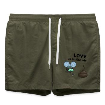 Love is in the Air - Fliege und Kackhaufen - Badeshorts - Olive - Vorne - AI Model Male 185 light (185cm)