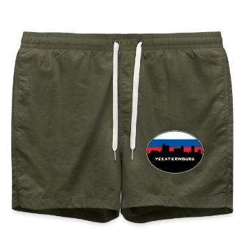 Jekaterinburg Russland Flagge Skyline Silhouette Trave - Badeshorts - Olive - Vorne - AI Model Male 185 light (185cm)