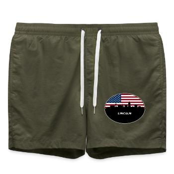 Lincoln Nebraska USA Flagge Skyline Reise Souvenir - Badeshorts - Olive - Vorne - AI Model Male 185 light (185cm)