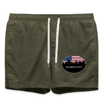 Atlantic City New Jersey USA Flagge Skyline Travel S - Badeshorts - Olive - Vorne - AI Model Male 185 light (185cm)