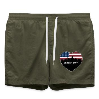 Jersey City New Jersey USA Flagge Skyline Travel Sou - Badeshorts - Olive - Vorne - AI Model Male 185 light (185cm)