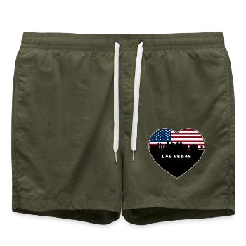Las Vegas Nevada USA Flagge Skyline Reise Souvenir - Badeshorts - Olive - Vorne - AI Model Male 185 light (185cm)