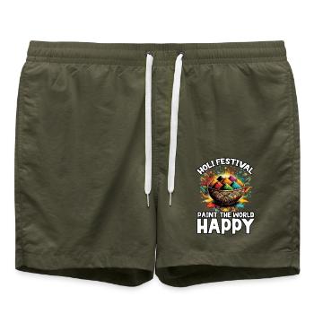 Happy Holi Grüße Hinduismus Indisches Fest - Badeshorts - Olive - Vorne - AI Model Male 185 light (185cm)