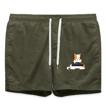 Cooles Gaming Katzen Shirt - Zocker Katze Cat Gift - Badeshorts - Olive - Vorne - AI Model Male 185 light (185cm)