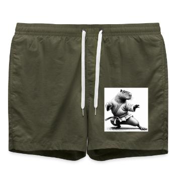 Kung-Fu-Wasserschwein - Badeshorts - Olive - Vorne - AI Model Male 185 light (185cm)