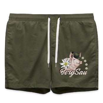 Bergsau Bergsteigen Klettern Schwein Edelweiß - Badeshorts - Olive - Vorne - AI Model Male 185 light (185cm)