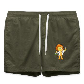 Chemie Löwe Chemiker - Badeshorts - Olive - Vorne - AI Model Male 185 light (185cm)