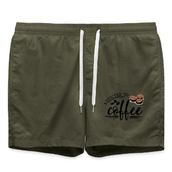 Addicted to Coffee - Kaffeebohnen Schriftzug - Badeshorts - Olive - Vorne - AI Model Male 185 light (185cm)