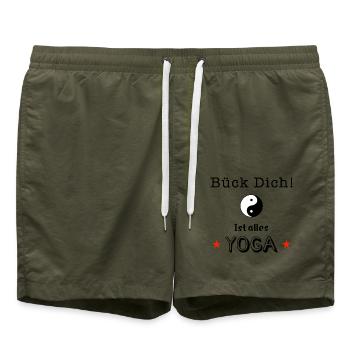 bück dich yoga - Badeshorts - Olive - Vorne - AI Model Male 185 light (185cm)
