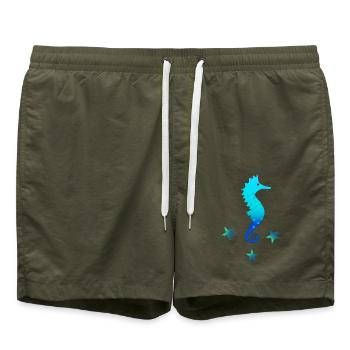 Seepferdchen blau Schwimmen lernen - Badeshorts - Olive - Vorne - AI Model Male 185 light (185cm)