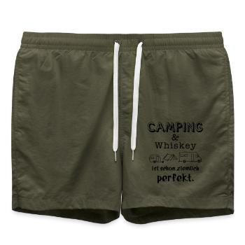 camping und whiskey - Badeshorts - Olive - Vorne - AI Model Male 185 light (185cm)