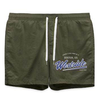 Westside Boston Retro Schriftzug - Badeshorts - Olive - Vorne - AI Model Male 185 light (185cm)