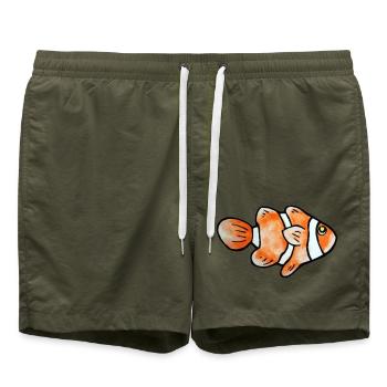 Clownfisch-Pop-Art: Bright Sea Buddy - Badeshorts - Olive - Vorne - AI Model Male 185 light (185cm)