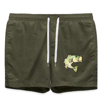Aquarell Fischspritzer - Badeshorts - Olive - Vorne - AI Model Male 185 light (185cm)