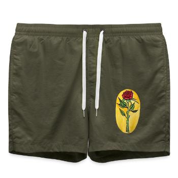 Rosenblüte auf gelber Leinwand - Badeshorts - Olive - Vorne - AI Model Male 185 light (185cm)