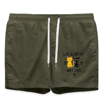 Lustiger Katzen Spruch für Katzenliebhaber - Badeshorts - Olive - Vorne - AI Model Male 185 light (185cm)