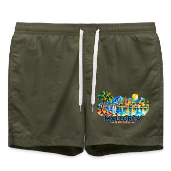 Mallorca - Balearen - Spanien - Espana - Insel - Badeshorts - Olive - Vorne - AI Model Male 185 light (185cm)