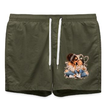 Herzige Mutter-Kind Liebesmomente - Badeshorts - Olive - Vorne - AI Model Male 185 light (185cm)