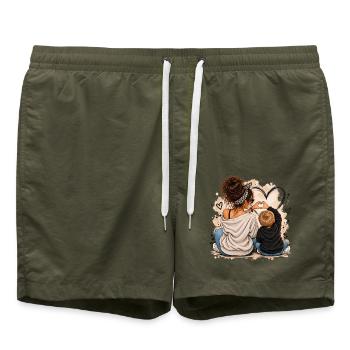 Herzverbindung Mutter und Kind - Badeshorts - Olive - Vorne - AI Model Male 185 light (185cm)