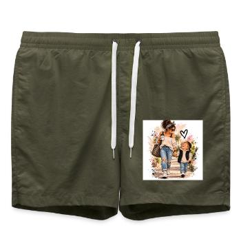 Mutter Kind Liebe unterwegs - Badeshorts - Olive - Vorne - AI Model Male 185 light (185cm)