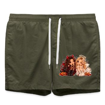 Cute Halloween Witch & Black Cat - Badeshorts - Olive - Vorne - AI Model Male 185 light (185cm)