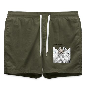 Affe auf dem Pfahl mit Tuchumhang - Badeshorts - Olive - Vorne - AI Model Male 185 light (185cm)