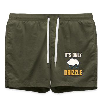 Es ist nur Nieselregen, lustiges britisches Regenwetter. - Badeshorts - Olive - Vorne - AI Model Male 185 light (185cm)