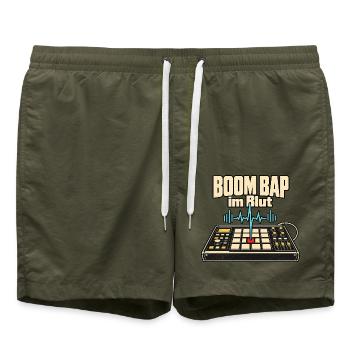 Boom Bap Oldschool Hip Hop 90er Rap Fan - Badeshorts - Olive - Vorne - AI Model Male 185 light (185cm)