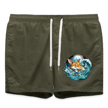 Ein Fuchs, König der Surf-Welle - Badeshorts - Olive - Vorne - AI Model Male 185 light (185cm)