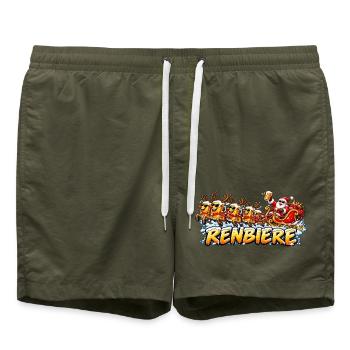 Weihnachtsbier-Schlitten mit Santa - Badeshorts - Olive - Vorne - AI Model Male 185 light (185cm)