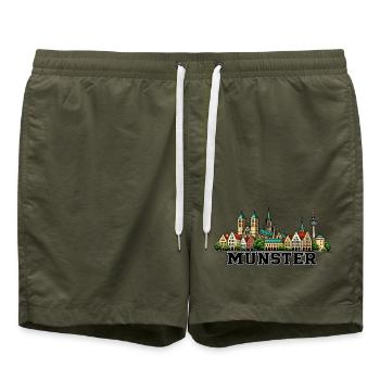 Münster Skyline Stadtmotiv - Badeshorts - Olive - Vorne - AI Model Male 185 light (185cm)