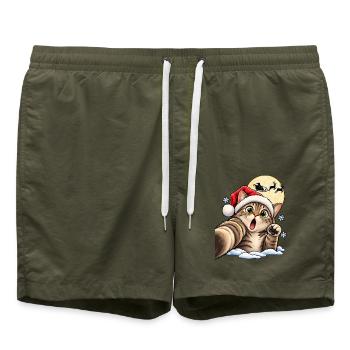 Kätzchen im Santa-Hut vor Mondschlitten - Badeshorts - Olive - Vorne - AI Model Male 185 light (185cm)