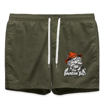 Cooles bayerisches Motiv Bavarian Bazi Portrait - Badeshorts - Olive - Vorne - AI Model Male 185 light (185cm)