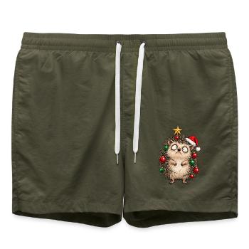 Hedgehog Christmas Tree – lustiges und skurriles Tier - Badeshorts - Olive - Vorne - AI Model Male 185 light (185cm)