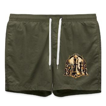 Schachmotiv Art Deco - Edles Schach Design - Badeshorts - Olive - Vorne - AI Model Male 185 light (185cm)