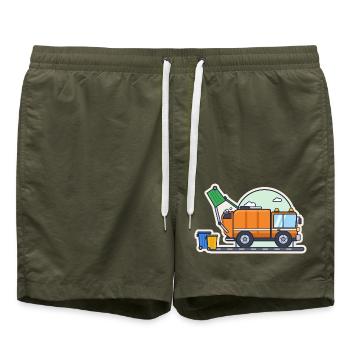 Müllauto leert eine Mülltonne - Badeshorts - Olive - Vorne - AI Model Male 185 light (185cm)