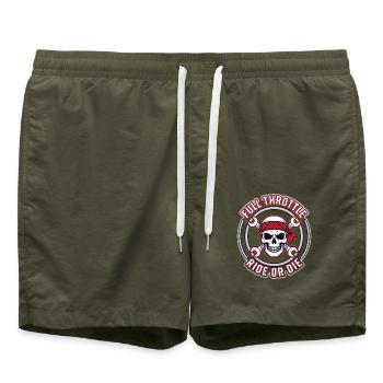 Full Throttle – Skull Biker Badge Ride or Die - Badeshorts - Olive - Vorne - AI Model Male 185 light (185cm)