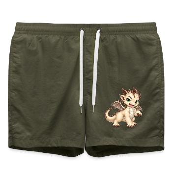 Frecher Champignon Drache – Süßes Drachenbaby - Badeshorts - Olive - Vorne - AI Model Male 185 light (185cm)