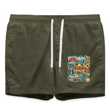 Australien Reisesticker - Badeshorts - Olive - Vorne - AI Model Male 185 light (185cm)