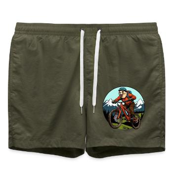 Bike Murmeltier - Badeshorts - Olive - Vorne - AI Model Male 185 light (185cm)