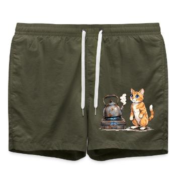 Kätzchen am Schmiedekessel - Badeshorts - Olive - Vorne - AI Model Male 185 light (185cm)