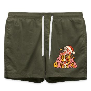Rollin into Christmas Rollschuh Retro Weihnachten - Badeshorts - Olive - Vorne - AI Model Male 185 light (185cm)
