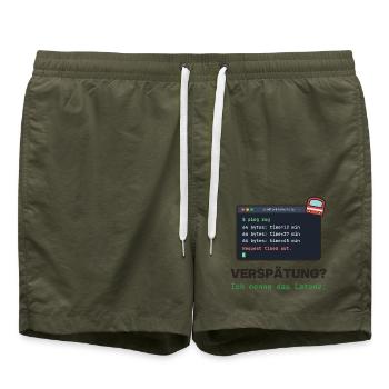Latenz Lacher: Ping Verspätung - Badeshorts - Olive - Vorne - AI Model Male 185 light (185cm)