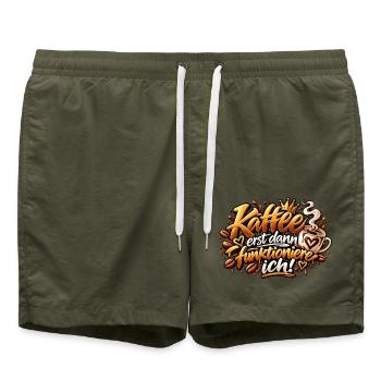 Kaffee zuerst – Funktionier ich - Badeshorts - Olive - Vorne - AI Model Male 185 light (185cm)