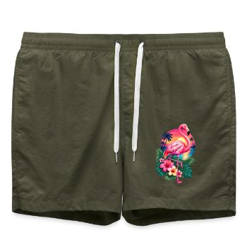Niedlicher Flamingo Süße Flamingos - Badeshorts - Olive - Vorne - AI Model Male 185 light (185cm)