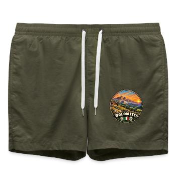 Dolomiten Italien Berge Wandern Natur - Badeshorts - Olive - Vorne - AI Model Male 185 light (185cm)
