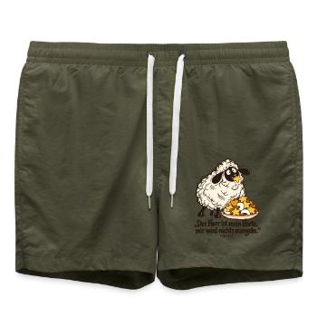 Der Herr ist mein Hirte Schaf Weihnachten Psalm 23 - Badeshorts - Olive - Vorne - AI Model Male 185 light (185cm)