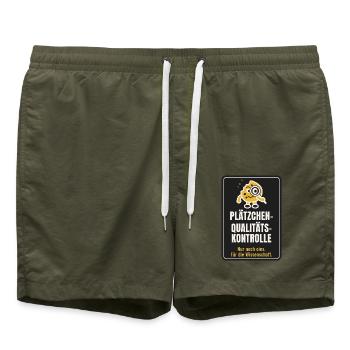 Plätzchen-Qualitätskontrolle - Badeshorts - Olive - Vorne - AI Model Male 185 light (185cm)
