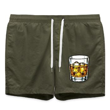 Whiskeyglas mit Eiswürfeln - Badeshorts - Olive - Vorne - AI Model Male 185 light (185cm)