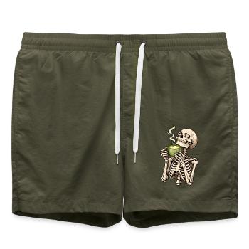 Halloween Skelett mit Matcha Latte – Spooky Tea Ti - Badeshorts - Olive - Vorne - AI Model Male 185 light (185cm)